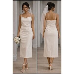 #139 MSRP $35 FOREVER 21 RUCHED COWL NECK SATIN MIDI DRESS ♡SIZE S♡